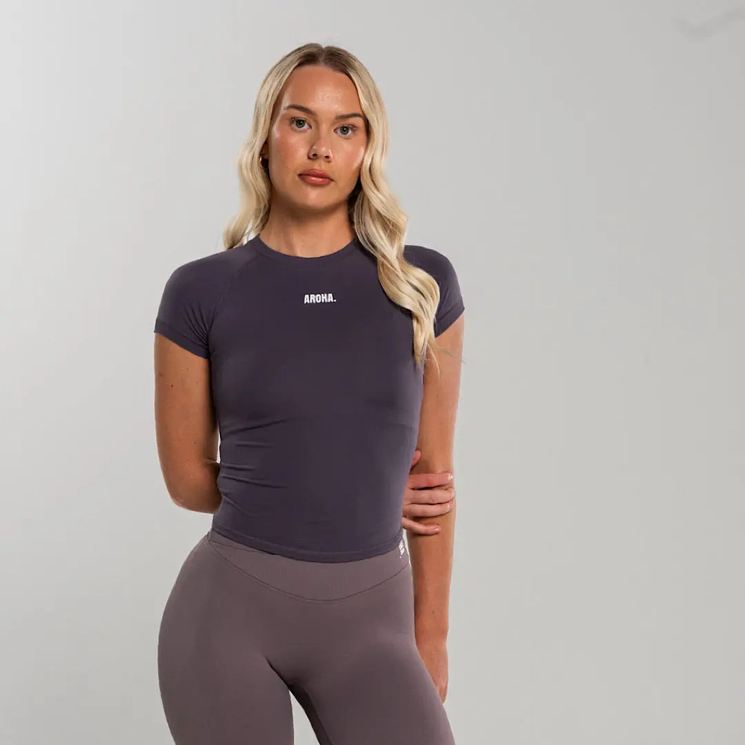 Sleek Baby Tee. - Dark Lavender Grey AROHA.