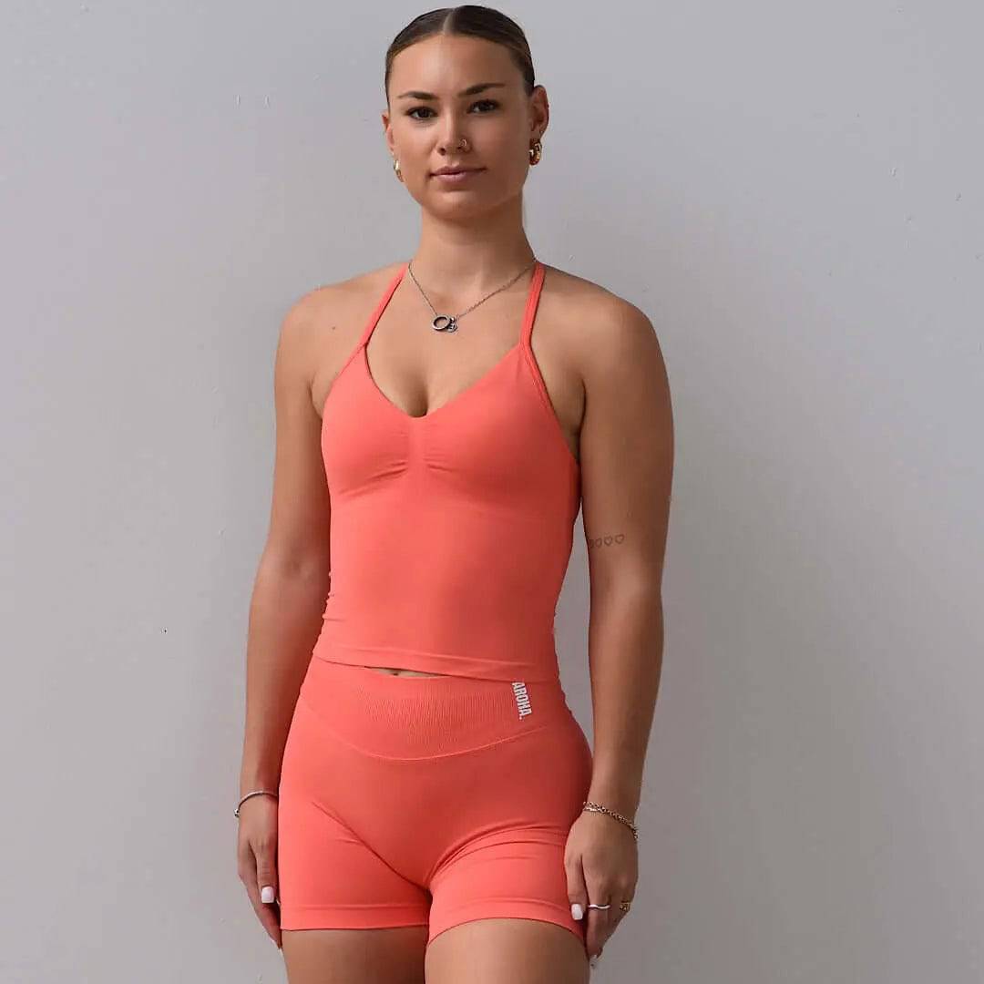 Kaia Longline Singlet - Peach Salmon - AROHA.