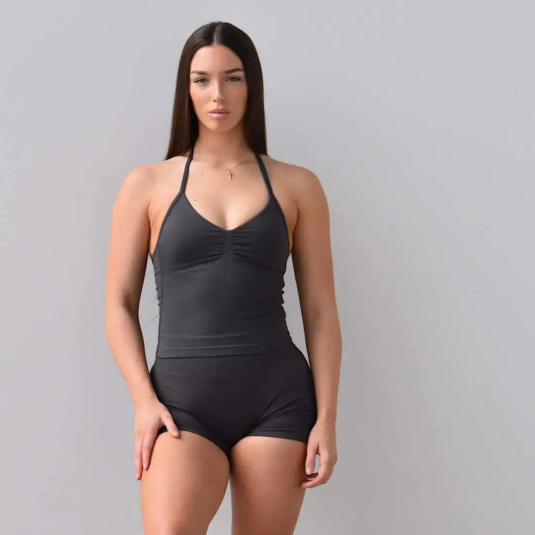 Kaia Longline Singlet - Charcoal - AROHA.