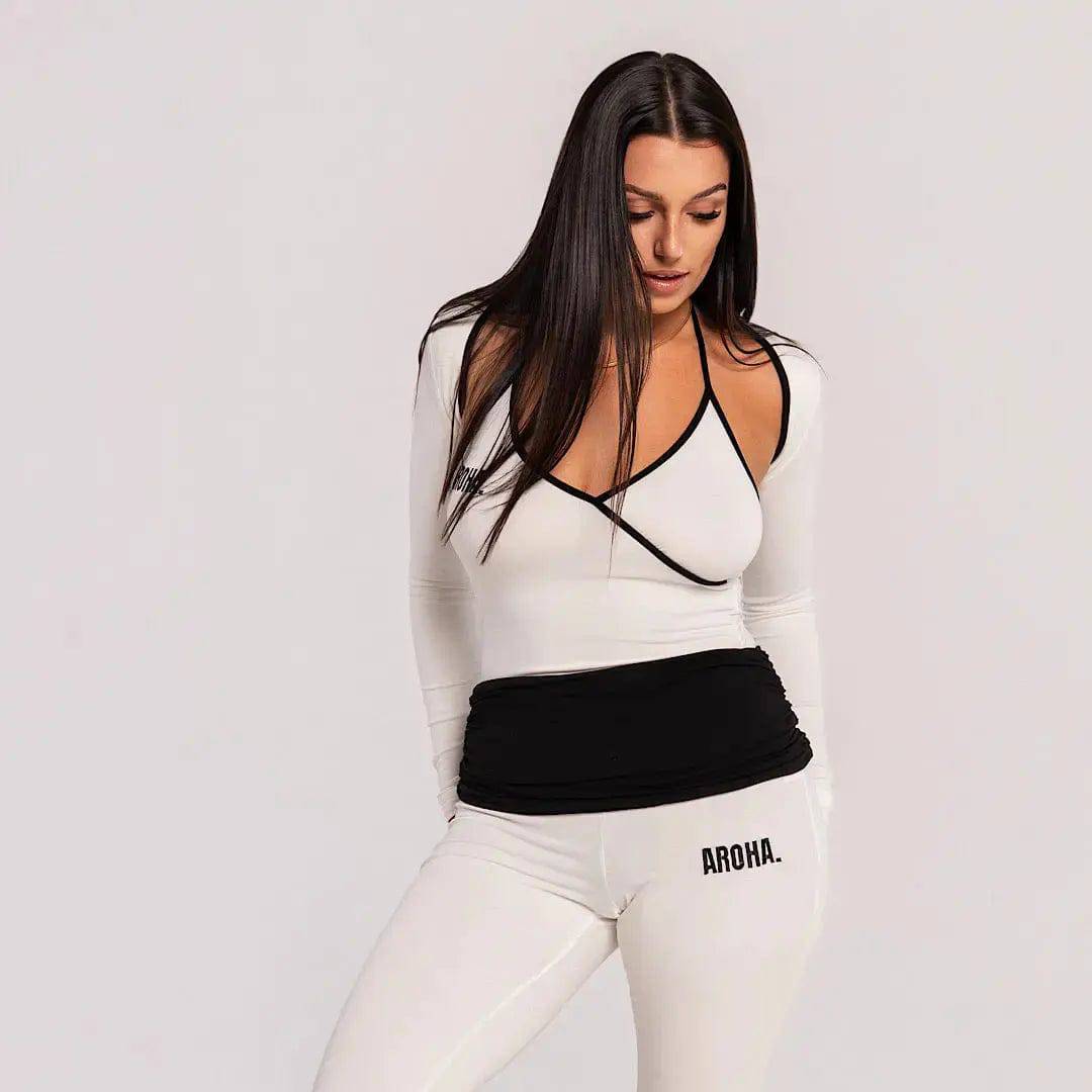 Contrast Tie Halter - White - AROHA.