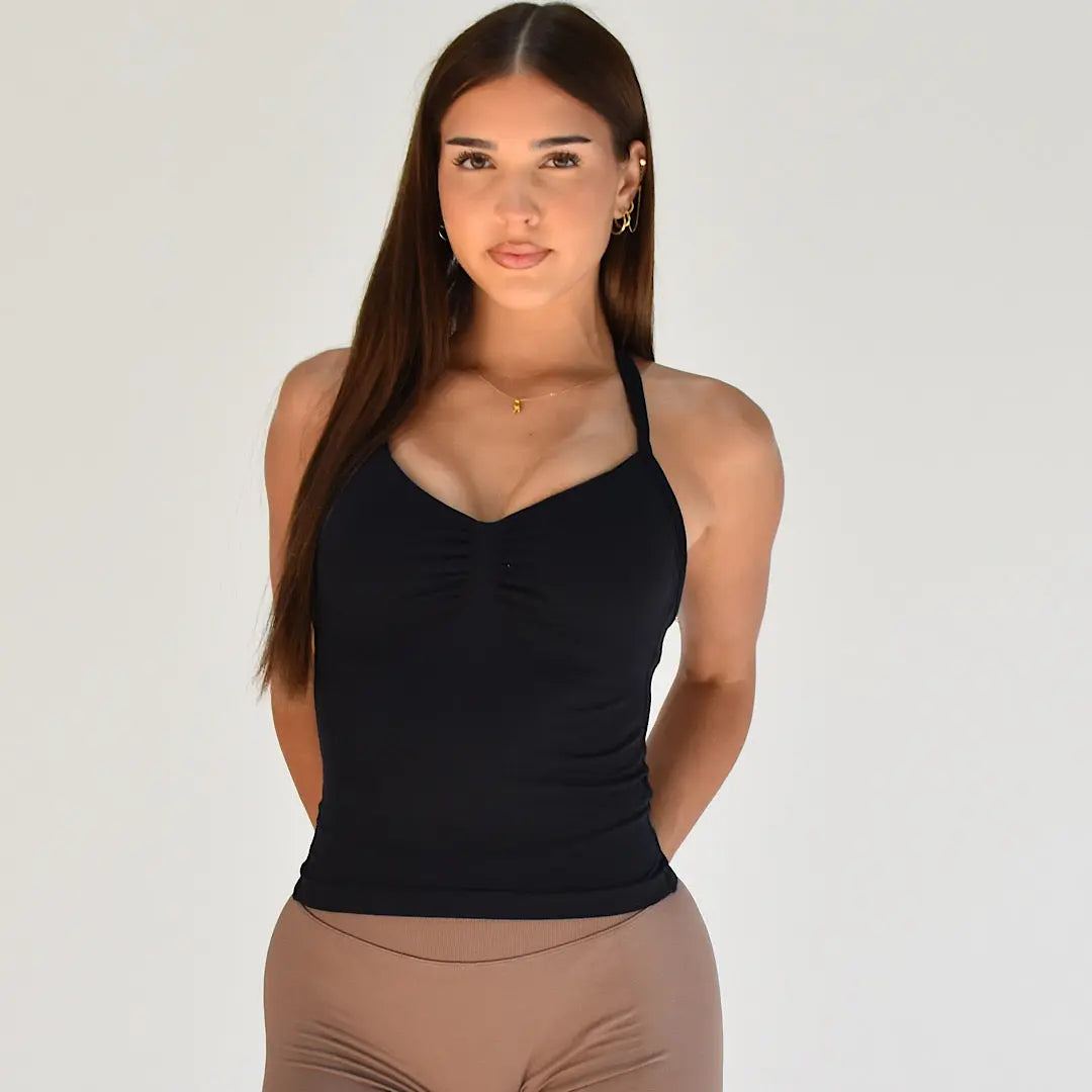 Kaia Longline Singlet - Black - AROHA.