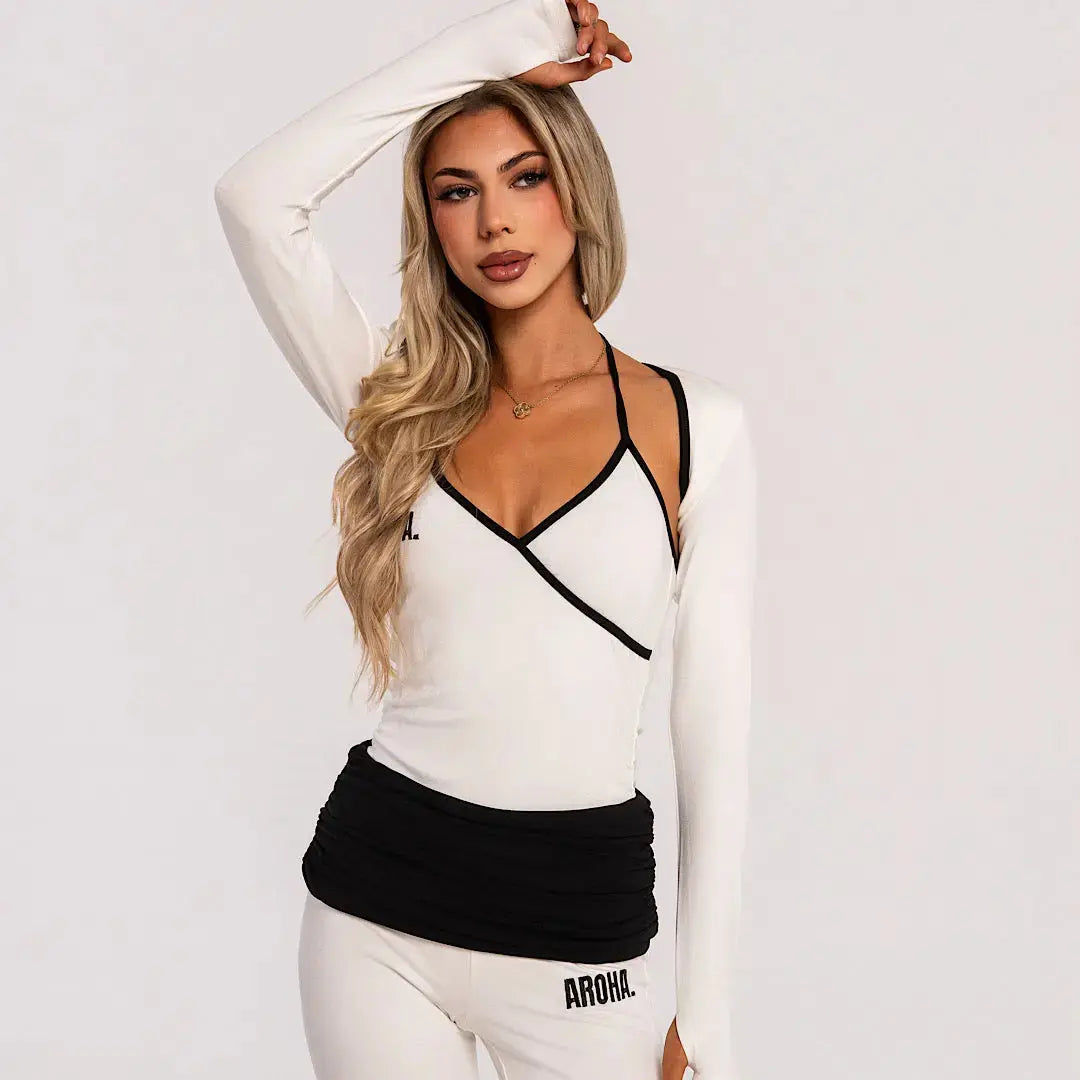 Contrast Tie Halter - White AROHA.