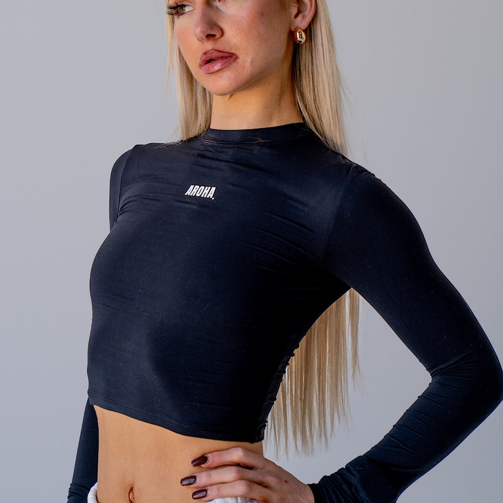 Long Sleeve Tanker Crop - Black - AROHA.