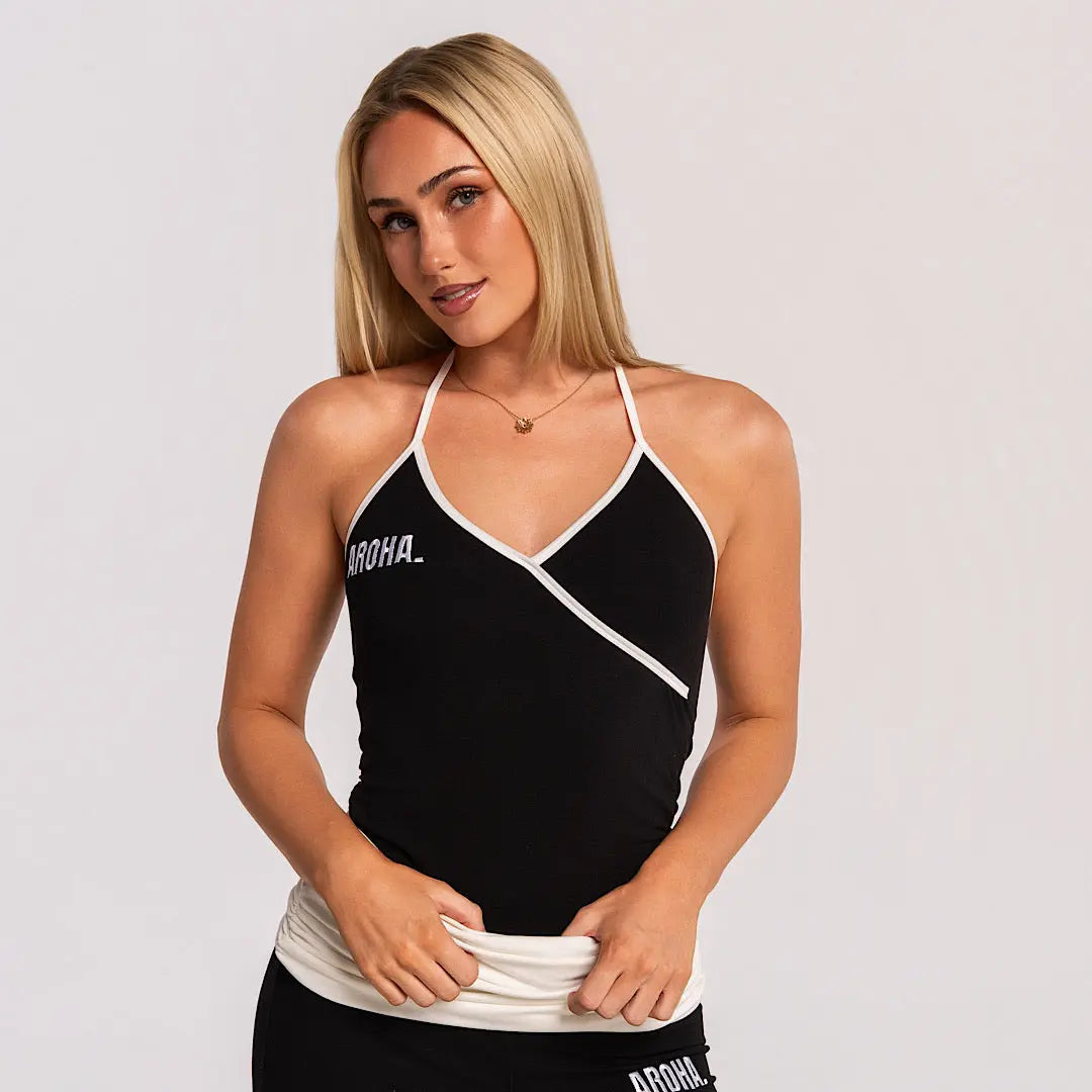 Contrast Tie Halter - Black AROHA.