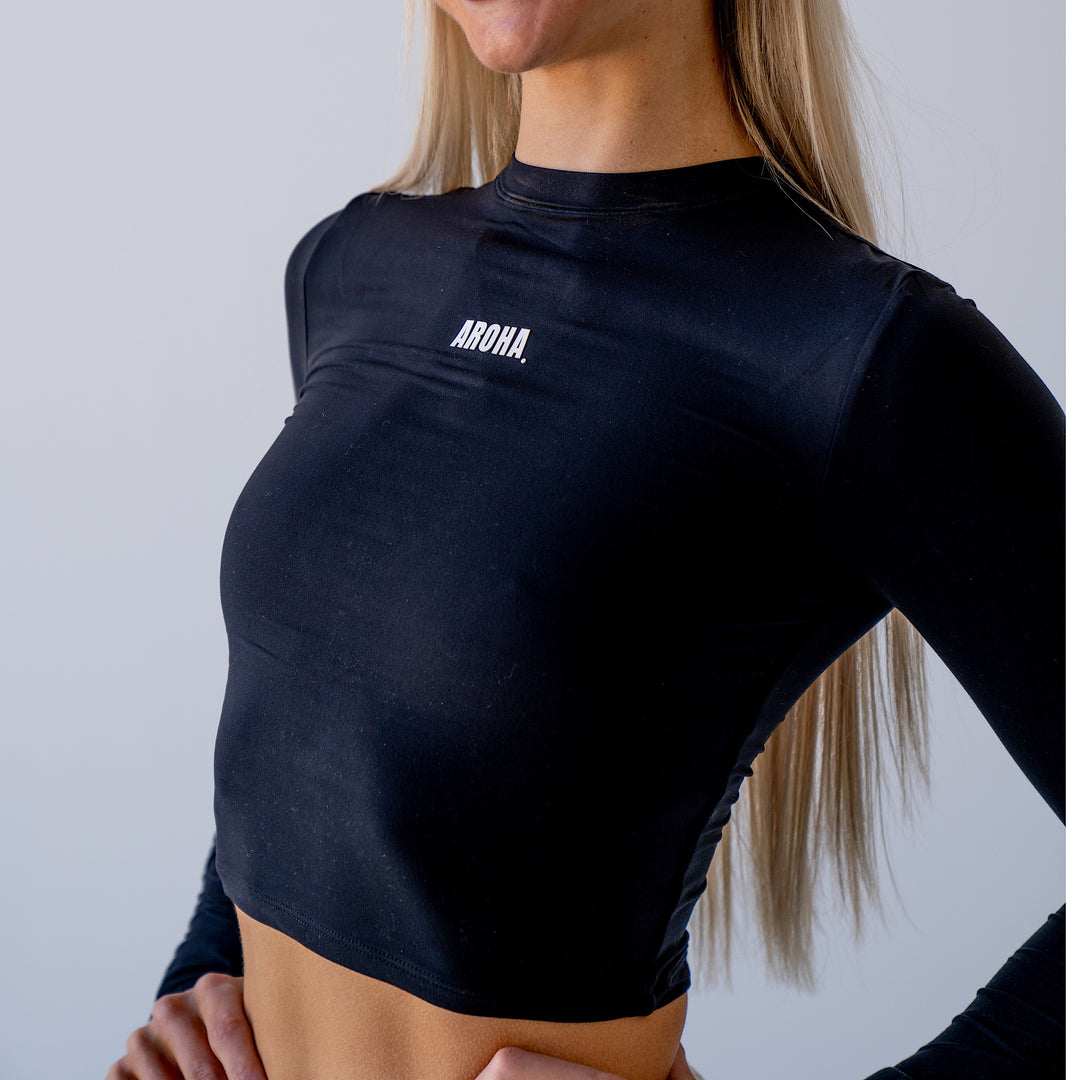 Long Sleeve Tanker Crop - Black - AROHA.