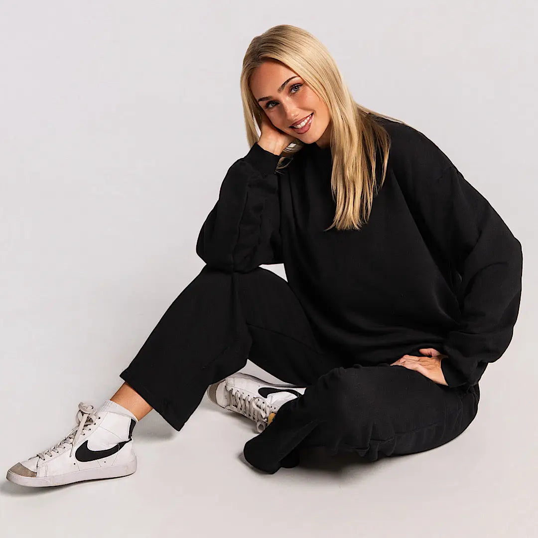 Organic Terry Cotton Pants - Midnight Black AROHA.
