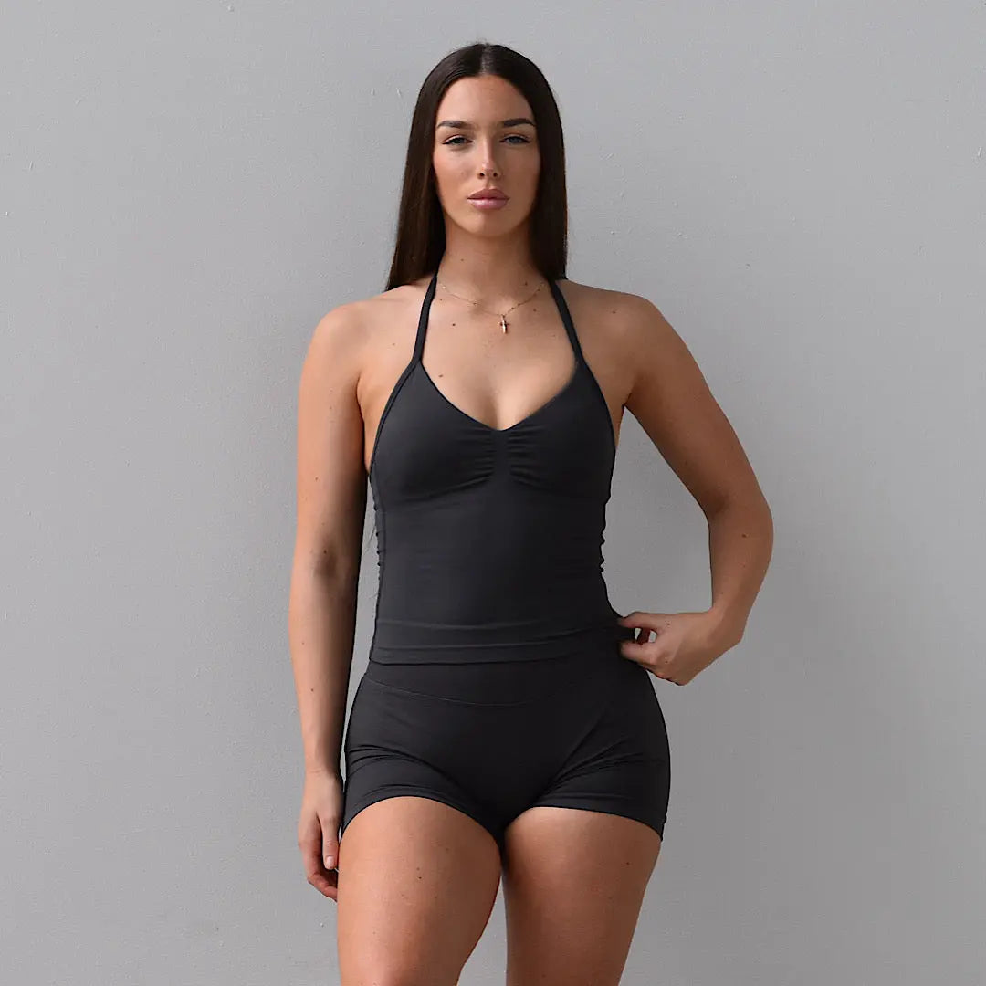 Kaia 2.0 Longline Singlet - Charcoal AROHA.
