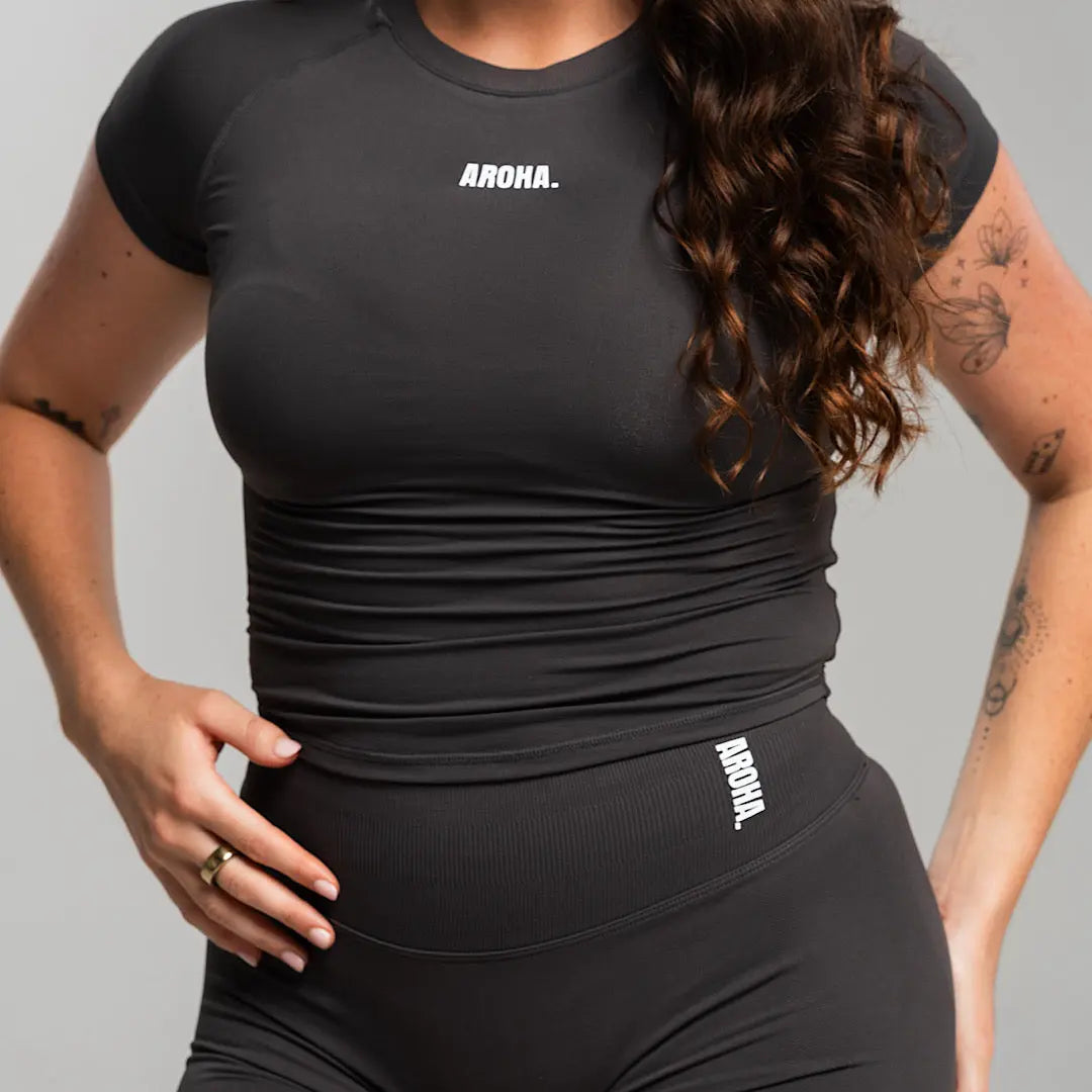 Sleek Baby Tee. - Charcoal AROHA.