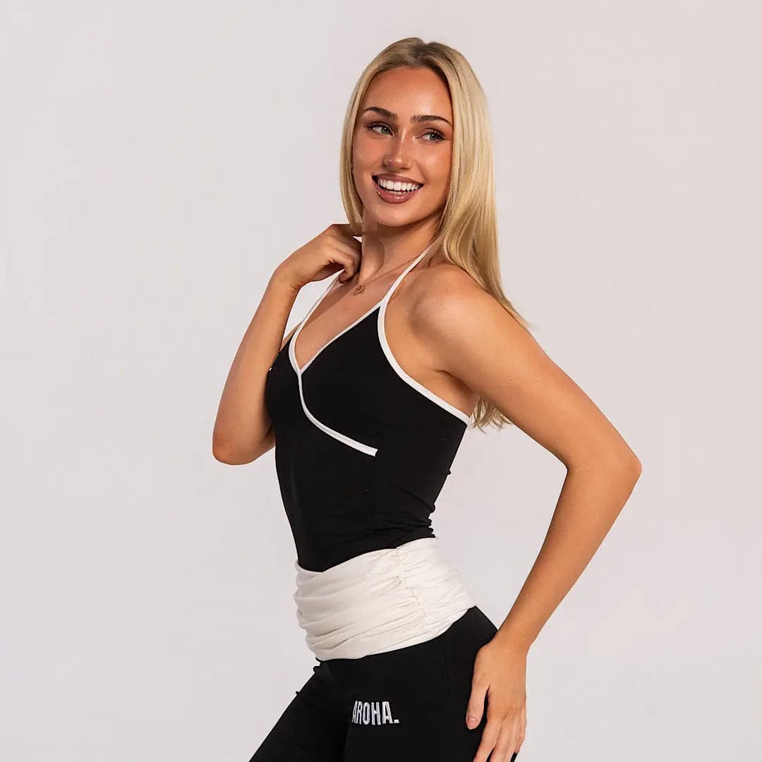 Contrast Tie Halter - Black - AROHA.