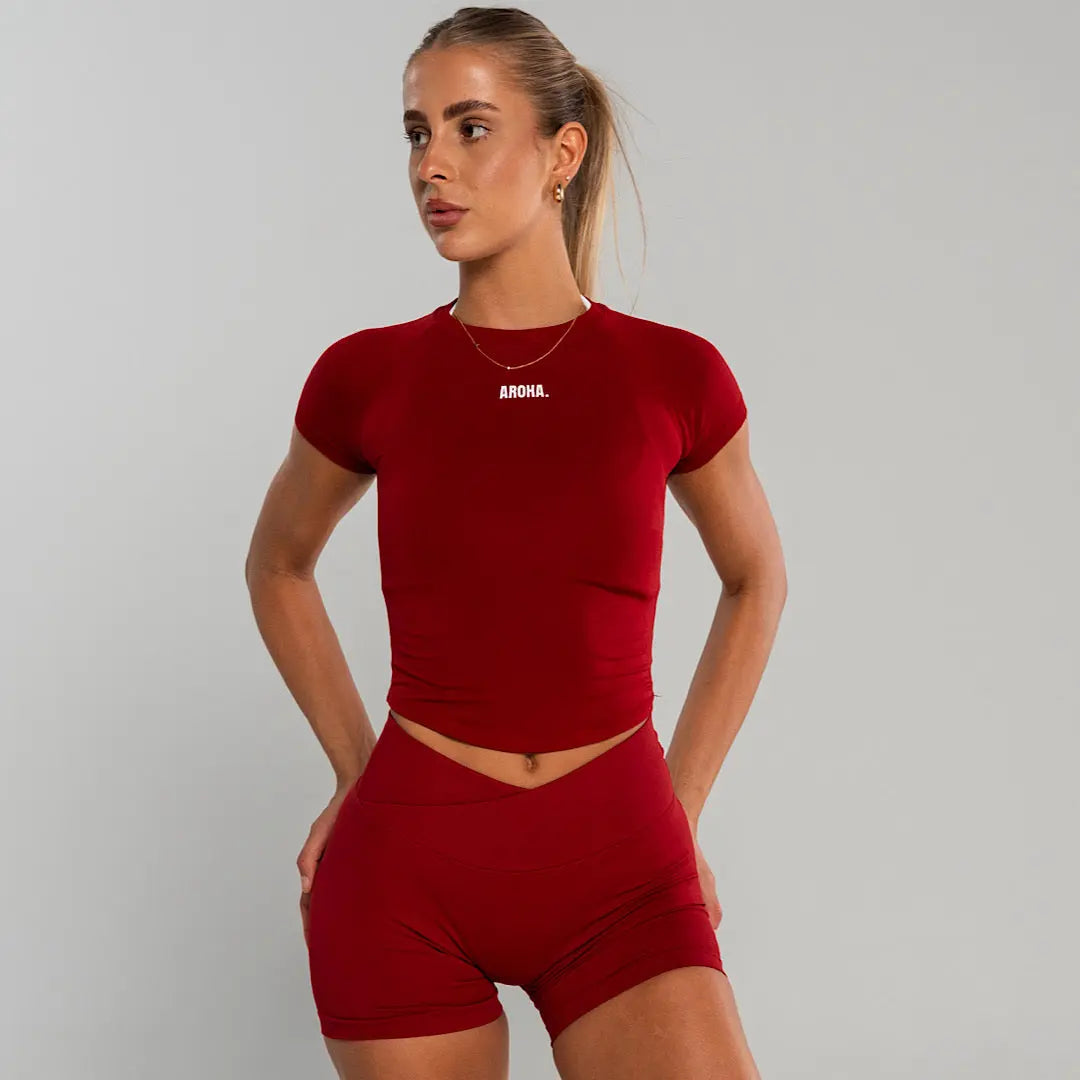 Sleek Baby Tee. - Dark Cherry Red AROHA.