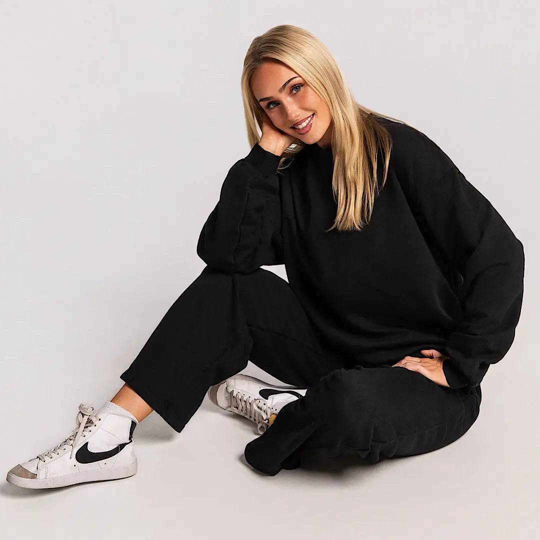 Organic Terry Cotton Pants - Midnight Black AROHA.